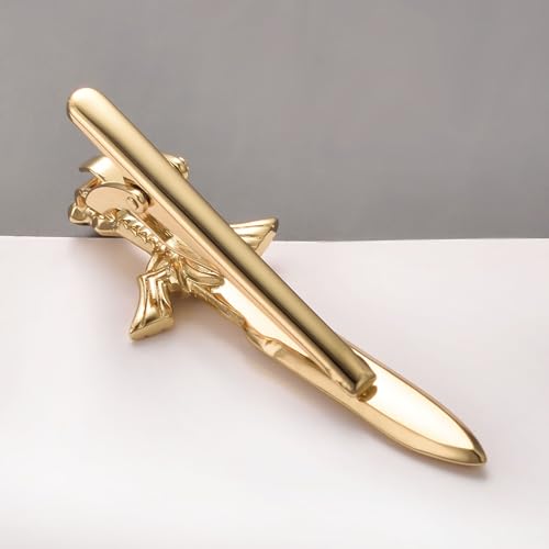 Image of TRENDTIECLIP Sword Tie Clip for Men Novelty Gold Tie Bar Personalized Unique Party Jewelry Gift