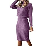 Oplxuo Women Turtleneck 2 Piece Outfits Chunky Knit Sweater Knee Length Pencil Skirt Set Fall Sweater Dresses for Women 2022