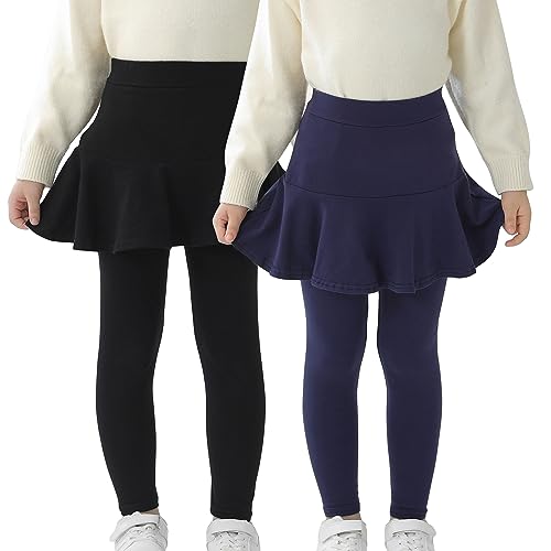 Image of StyleSavvy Trendy Girls' Leggings with Skirt - 2 Pack of Cotton Ruffle Skirt Pants for Kids for 3-8 Years