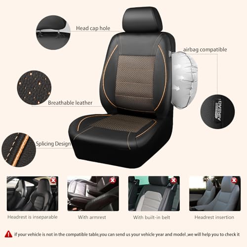 Image of CAR PASS Piping PU Leather Car Seat Cover Full Set,Inside Zipper Design and Reserved Opening Holes,Airbag Compatible,Universal FIT for Car, SUVs,Van,Small Trucks(Full Set, Black & Gold)
