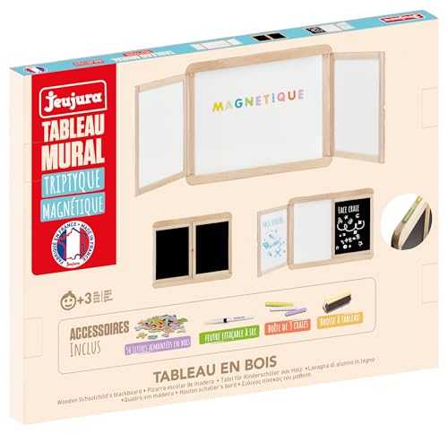 Jeujura - Tableau Mural Triptyque Magnétique - Ardoise Centrale Blanche Magnétique Deux Volets...