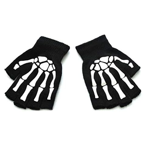 MIKI-Z Kids Halloween Cosplay Skeleton Half Finger Gloves Luminous Fingerless Mittens Cover