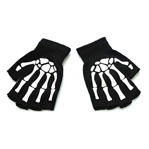 Scarf Shawl,Toddler Kids Halloween Cosplay Skeleton Skull Half Finger Gloves Glow in The Dark Luminous Fingerless Winter Mittens