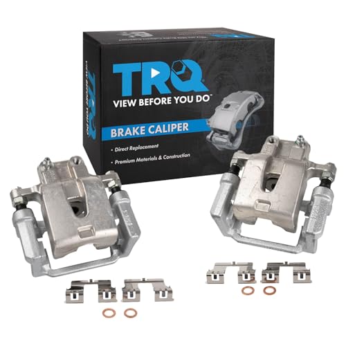 Image of TRQ Rear Driver and Passenger Side Brake Caliper Set Caliper Brackets Hardware Compatible with 05-09 Chrysler 300 Touring RWD 13-18 300 V6 3.6L RWD 09-11 Dodge Challenger SE