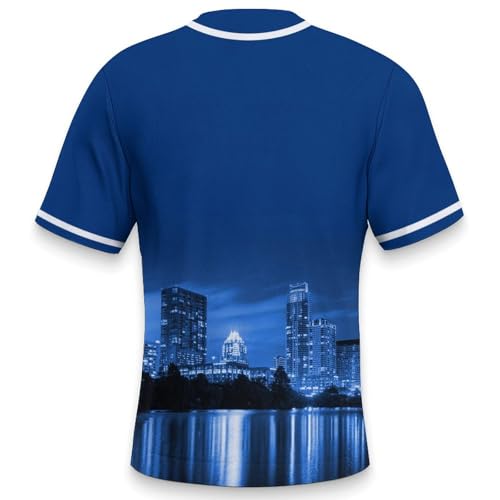 Baseball City Night Skyline Jersey Shirt Printing Apparel para hombres fans XL Azul miniatura 4