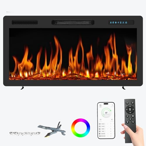 Pixelora Electric Fireplace Inserts Modernos - Wall Fireplace With App/Remote/Touch Control & Child Lock, 750w/1500w Heater 7 Flame Speed/Brightness, 12 Colors And 5 Realistic Fire Sound For Bedrooms