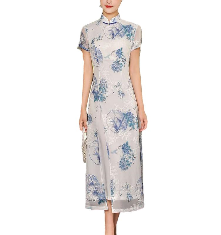 keephenWomen's Summer Daily Improved Cheongsam Young Girl Short Sleeve Chinese Qipao Vietnam AoDai Evening Dress