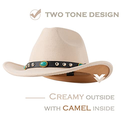 Lisianthus Men & Women Two Tone Western Cowboy Cowgirl Hats Creamy & Camel #TOP1