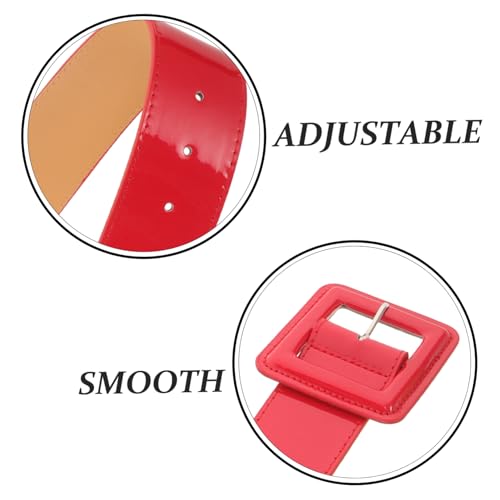 Healifty Vintage PU Wide Waist Belt for Women Decorative Sturdy Dress Belt with Square Buckle Classic Western Style for Jeans Weddings Parties and Formal Events Red3