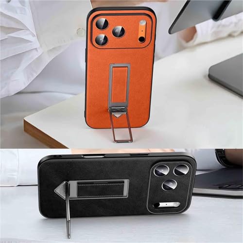 Coque en cuir orange pour iPhone 17 Pro étui chic avec dragonne - 4