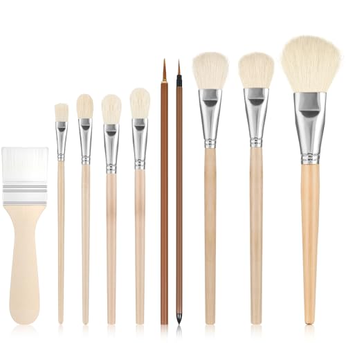 10 Stück Pinsel für Keramik Bemalen Set - Keramikpinsel Glasur Serviettentechnik Starterset - Fächerpinsel für Töpferzubehör Keramiks Bemalen Keramikmalerei Töpfern