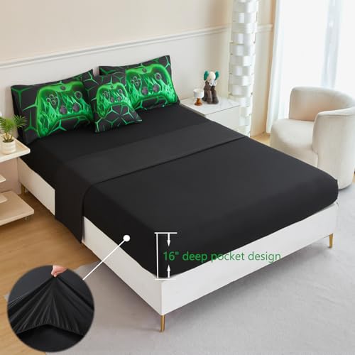 Image of ZRNBAST Twin Size Bedding Set for Boys, 6 Pieces Green Gamer Comforter Set