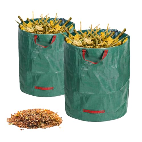 2x Sacchi Giardinaggio con Maniglie 500L (132 Gallon), Garden Bag Leaf Bag Grande Garbage Bag con Maniglie Telaio di Supporto, Impermeabile Garbage Bag Giardino Pieghevole Riutilizzabile