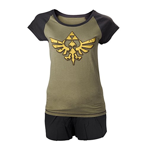         Nintendo Legend of Zelda Oro Enlace Logo Shortama Ropa de Dormir Set (X-Large, Verde Militar/Negro)       