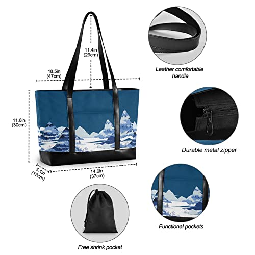 susiyo Ink Painting with Blue Mountains Laptop Tote Bag for Women 15.6 Inch Canvas Zip Large Travel Shoulder Handbag Business Office Work Bag Briefcase4