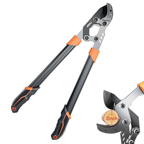 AIRAJ Tijeras de podar, Teflón Antióxido Recubierto Alto Acero Carbono Cuchillas, Mango de Aleación de Aluminio Engrosada Antideslizante, Principio de Cuatro Puntos Palanca de Accionamiento, Corte