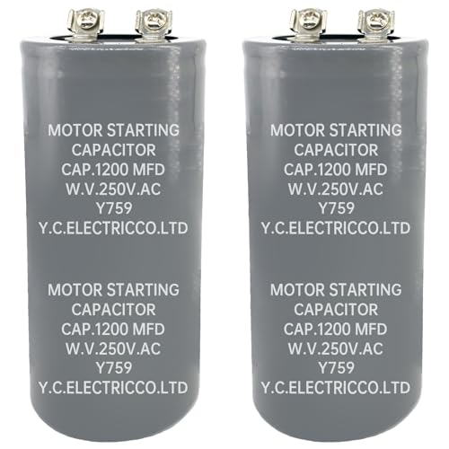CD60 Motor Starting Capacitor 1200uF 1200 MFD 250VAC, 50/60Hz Round Start Capacitor with Screw Terminals, High Torque for Heavy Duty Air Compressor, Hoist and Industrial Machinery (2-Pack)