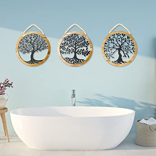 Jdblgjd Tree Of Life Wooden Wall Art Wall Decor Living Room, Metal Wall Decor, 3 Pack Dining Room Round Wall Decor Retro Wooden Frame Wall-Hanging Sign Decoration 12 Inch #TOP4