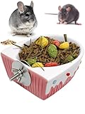 Niwaes Chinchilla Food Bowl Ceramic Guinea Pig Cage Feeder Hanging Bunny Food Dish Small Animal Feeding Bowls for Syrian Hamster Ferret Gerbils (Pink)
