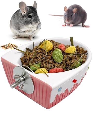 Niwaes Chinchilla Food Bowl Ceramic Guinea Pig Cage Feeder Hanging Bunny Food Dish Small Animal Feeding Bowls for Syrian Hamster Ferret Gerbils (Pink)