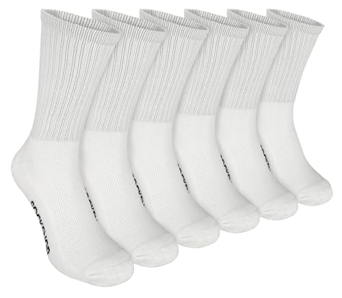 6 Pack Mens Breathable Cotton Athletic Crew Sport Socks (12-15 US, White)