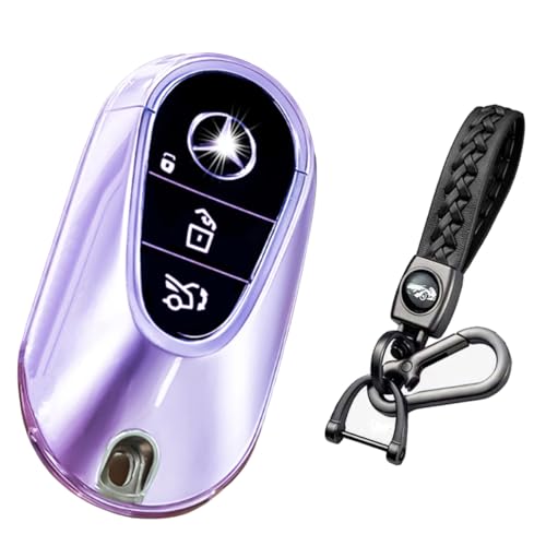 【BAGOOD】スマートキーケース キーホルダー メルセデスベンツ Benz ベンツキーケース Sクラス Cクラス 2020年式 2021年式 専用 オシャレ TPU 超軽量 4色 (ムラサキ透明)