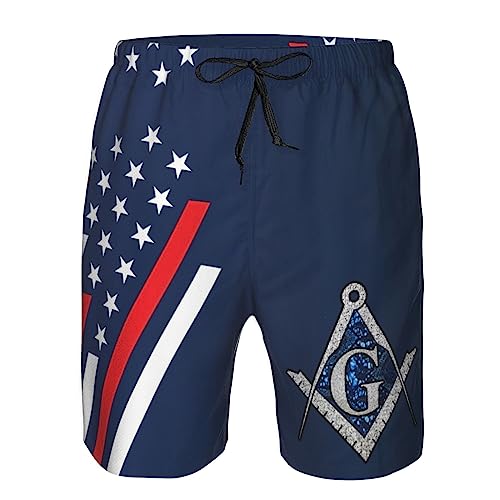 Free Mason Masonic Blue African Print Compass Men's Workout Running Shorts Lightweight Shorts with Pockets Quick Dry
