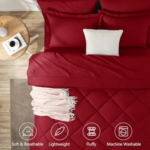 Image of CozyLux Full Size Comforter Sets Dark Red - 7 Pieces Bed in a Bag Full, Luxury Soft Bed Set for All Seasons, Bedding Set with Down Alternative Comforter, Sheets, Pillowcases & Shams