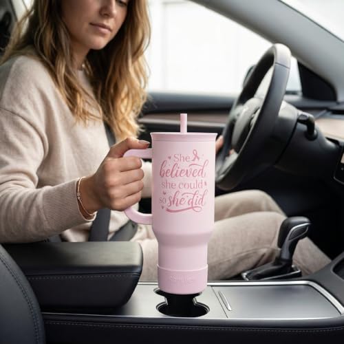 Image of Breast Cancer Awareness Stainless Steel Slider Tumbler with Handle 40 Ounces with Lid, Travel Cup, Insulated Bottles for Girls Women