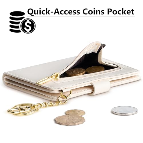Image of Airkit Small Wallet Women RFID, PU Leather Card Holder with Keychain | Slim Compact Zipper Coin Purse for Ladies, Travel Holiday Gifts for Mom, Cute Mini Bifold Wallets