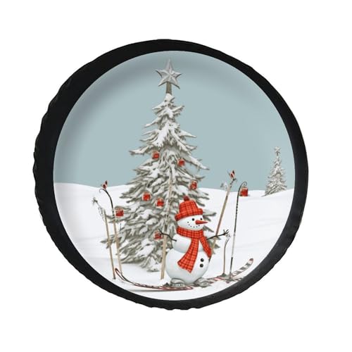 Skiing Christmas Tree Spare Tire Cover PVC Leather Spare Wheel Cover Dustproof Waterproof Jeep Tire Cover for 32inch Camper, RV Trailer, Truck, SUV Fit Diameter 28-34 Inch