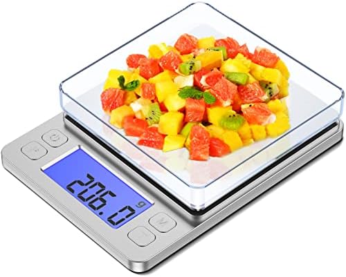 Kitchen Food Scale, 3000g/0.1g High Precision Digital Scale, Used for Cooking, Jewelry, Baking, Tare Function, with 2 Trays, LCD Display