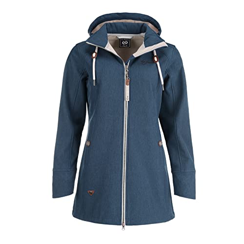 Dry Fashion Damen Softshell Mantel Sellin Meliert - Softshell-Jacke Outdoorjacke Atmungsaktiv Kapuze Wind- und Wasserabweisend in Navy Größe 44