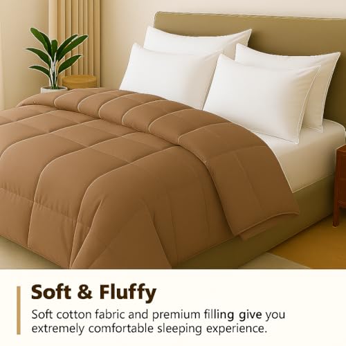 Image of King Size - 102x108 Comforter Set, 4 Pieces Bed in a Bag, Complete Bedding Set Includes Beige Comforter, Flat Sheet,2 Pillowcases, Beige