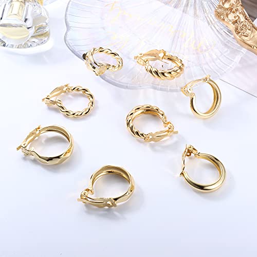 Fiasaso 4 Pairs Gold Clip On Earrings For Women Teen 14K Gold Plated Chunky Hoop Earrings No Piercing Fake Earrings Hypoallergenic Clip On Earrings Women #TOP2