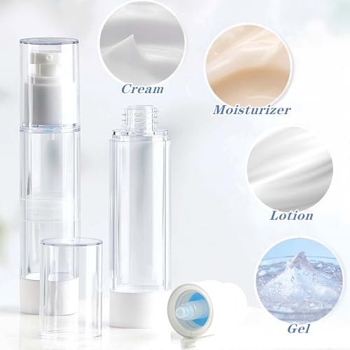 TUZAZO 6 Pack 1.7 OZ/50 ML Airless Pump Bottles, Clear Plastic Travel Size Pump Bottles, Refillable Vacuum Cosmetic Containers Lotion Dispenser for Foundation, Cream, Shampoo3