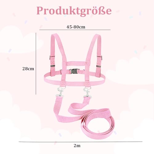 Pferdeleine zum Spielen für Kinder,Pferdegeschirr für Kinder für Jungen und Mädchen Rollenspiele,Outdoor Pferdeleine für ab 3 Jahren,für Kindergurte,Sicherheitsseile (Rosa)