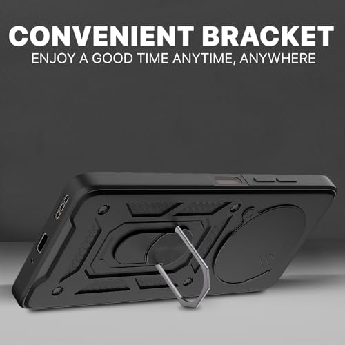 Image of Pikkme D10 Tough Armor Bumper Case | 360 Protection Case | Sliding Camera Shield Cover & Ring Holder Stand Back Cover for Oppo Reno 12 F 5G (Black)