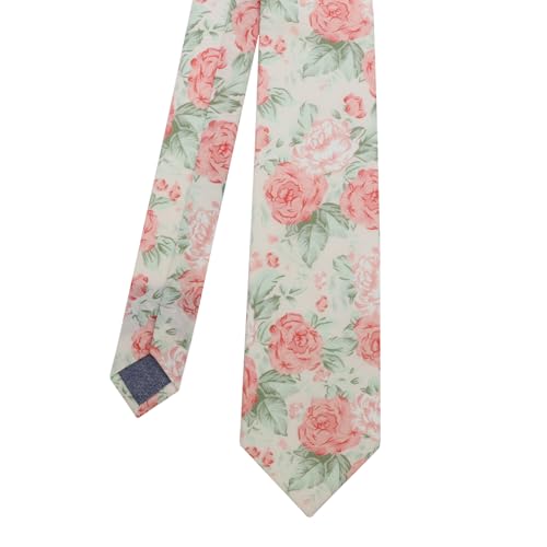 Image of Cotton Floral Ties for Men 2.76 inch Men's Skinny Tie Linen Flower Printed Neck Tie for Wedding Dating Party