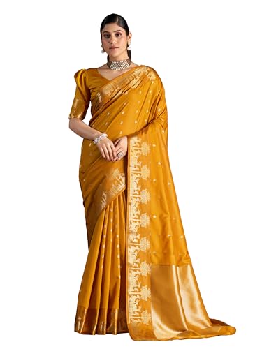 Image of MADHUHANSH Women's Cotton Silk Saree with Unstitched Blouse Piece Zari Weave and Floral Pattern | Heavy Embroidery Saree for Women | Interview Saree for Women | Readymade Blouse with Saree Set