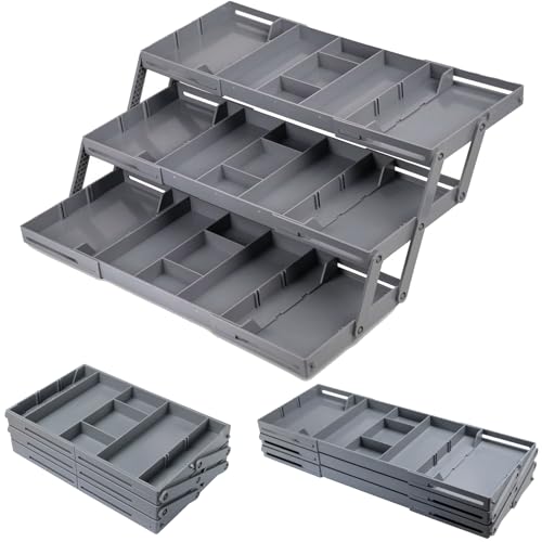 Quincry 2/3 Tier Smart Collapsible Drawer Organizer,Multi Level Stacking Folding Junk Organizer, Foldable Expandable Pop up Tray, Expanding Multilevel Triple Desk Space Organizer (1 Row 3 Tier)