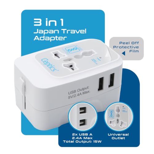 Ceptics Universal Japan Travel Adapter, 3 in 1 PINE-WHITE - Image 3