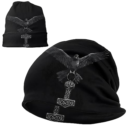 Bonnet Viking homme fin et chaud en tricot thermique imprimé marteau de Thor