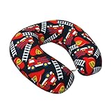 Buewutiry Almohadas de viaje de espuma viscoelástica para aviones, suave rescate de bomberos con casco rojo y camión, almohada de cuello en forma de U para dormir, para viajes, coche, tren, siesta y