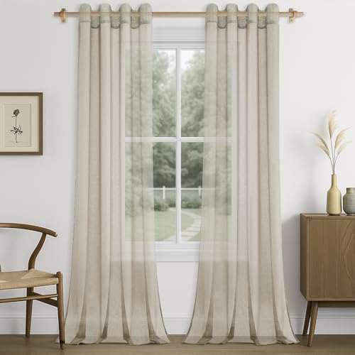 CUTEWIND Cortinas Salon Modernas 2 Piezas Cortinas Dormitorio Juvenil Beige Translucidas 140x245 cm, Cortina Visillo con Ojales para Habitacion Comedor Ventana Salón