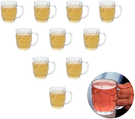 Mini Plastic Beer Mugs, 8oz Clear Dimple Stein Beer Mug Suitable for Children/Kids, Dishwasher-Safe, BPA Free (10 Pcs)