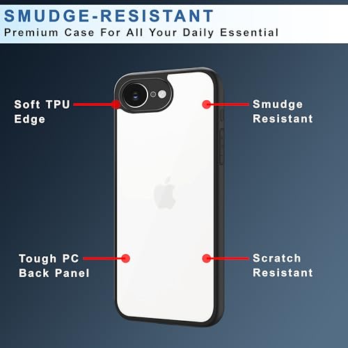 Image of CEDO Backcover for iPhone 16e / iPhone 17e | Camera Protection Bump Shockproof Edge | Ultra Hybrid Transparent Acrylic Clear TPU+PC Hard Backcase Cover (Black)