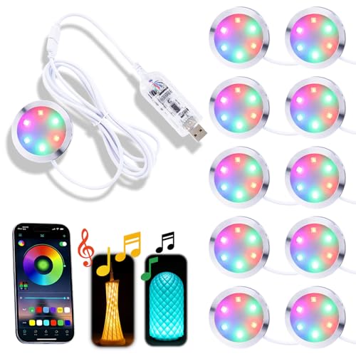 10Pack LED-Lampen-Set 001 Mit App-Steuerung Für Bambu Lab 3D-Druck, USB-RGB-LED-Rundleuchte Mit App-Clustersteuerung, DIY-Lampen-Bausatz Für Bastelprojekte, Musik-Synchronisation, 16 Millionen Farben