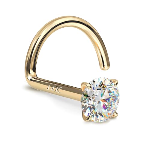 14K Gold Nose Rings Studs : Solid Gold 18G 20G 22G Screw Nose Rings Simulated Diamond CZ Nose Studs Hypoallergenic Nose Piercings for Women Men