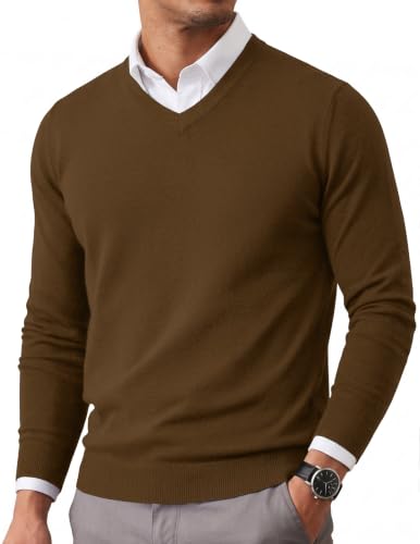 Image of COOFANDY Mens Casual V Neck Sweater Knit Slim Fit Long Sleeve Pullover Top